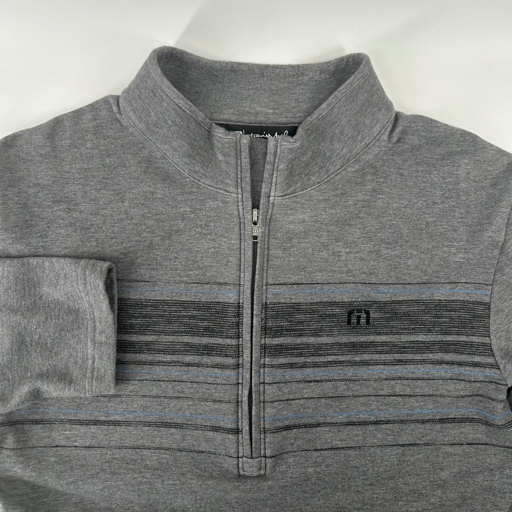 TravisMathew Quarter Zip Pullover Mens Small Gray Striped Golf Activewear Top